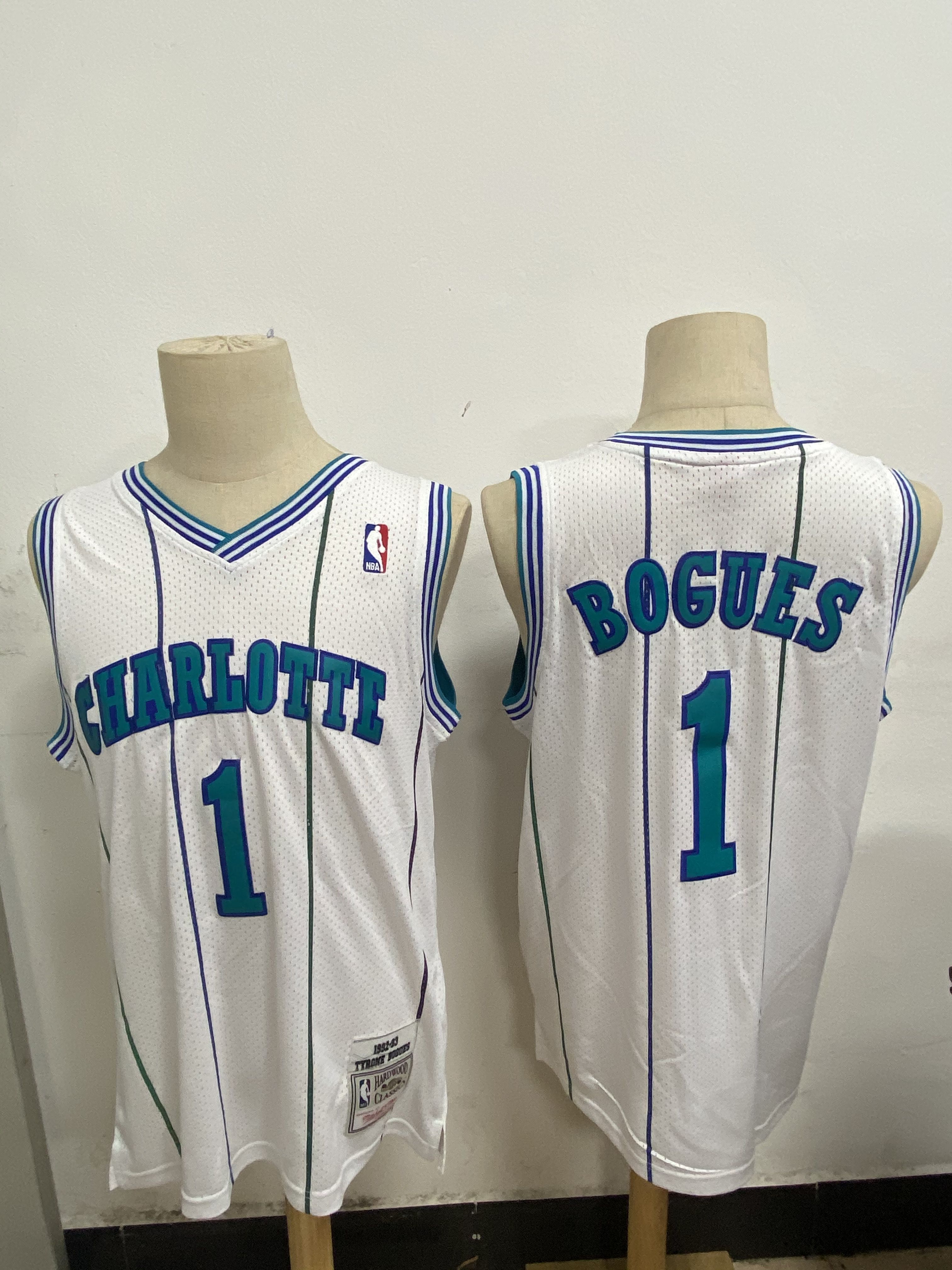 Men Charlotte Hornets #1 Bogues White Throwback NBA Jerseys->detroit pistons->NBA Jersey